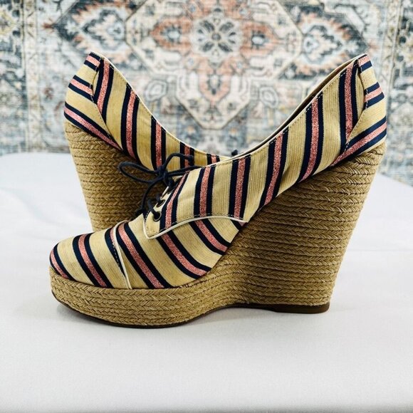 Tabitha Simmons Striped Espadrille Wedges Size 40 Pink Blue Stripe - Picture 6 of 11